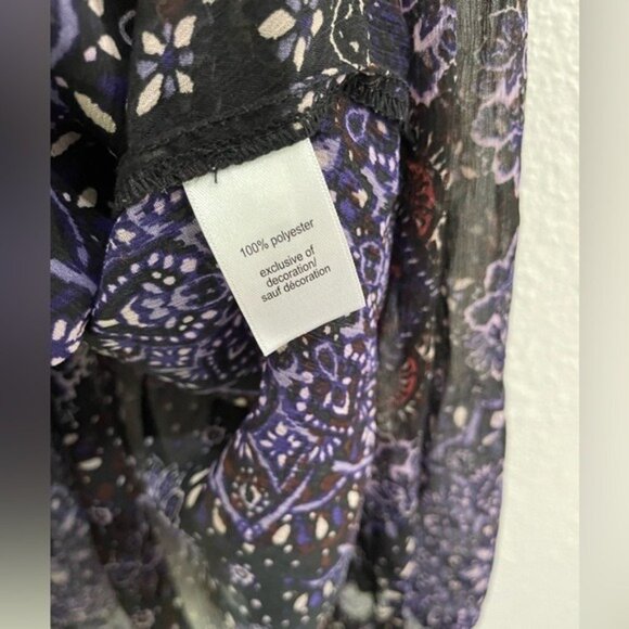 Maurices Dark Ruffle Semi Sheer Blouse Boho Western Feminine Puff Sleeve - Picture 5 of 7